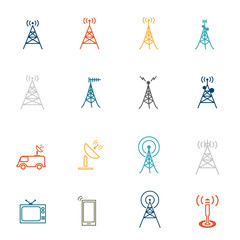Antenna icon   , Long Shadow , set colorful vector illustration