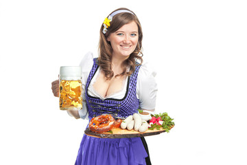 Oktoberfest  ( frau mit Bierkrug,brezen und weißwürsten. )