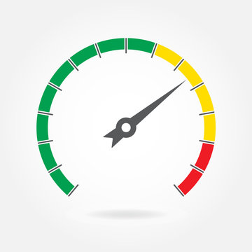 Speedometer icon or sign with arrow. Colorful Infographic gauge element. Vector illustration.