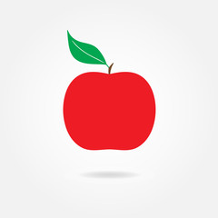 Red apple with green leaf isolated on white background. Vector icon or sign.