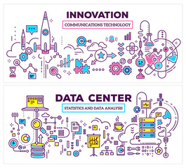 Vector creative concept illustration of data center and innovati