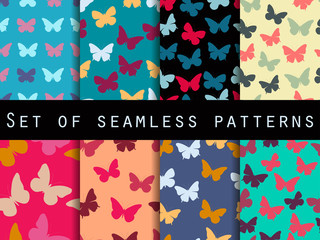 Materiał do szycia Butterfly. Set of seamless patterns with butterflies. Vector illustration.
