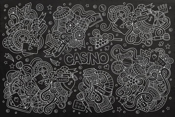 Sketchy vector hand drawn doodles cartoon set of Casino objects 