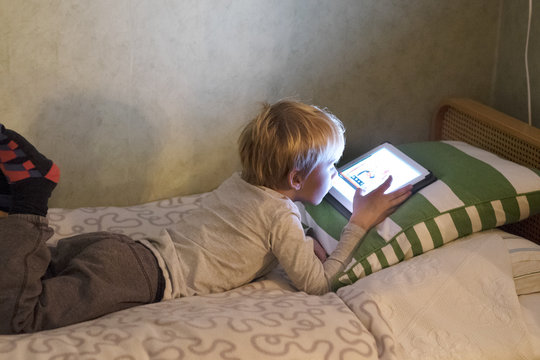 Boy using digital tablet