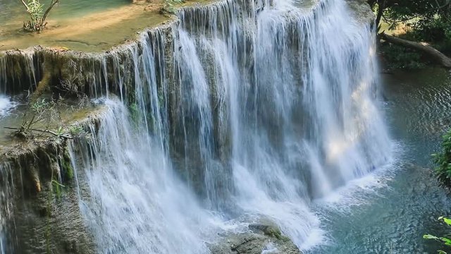 Waterfall Huay Mae Kamin with  in tropical forest, Kanchanaburi province, Thailand