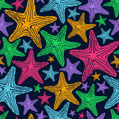 Fototapeta na wymiar Seamless Pattern Of Colorful Starfish.