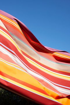 Close up of striped fabric of windbreaker outdoors