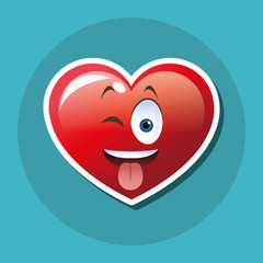 Flat illustration of cartoon face design, heart shape and love