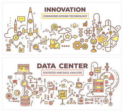 Vector creative concept illustration of data center and innovati