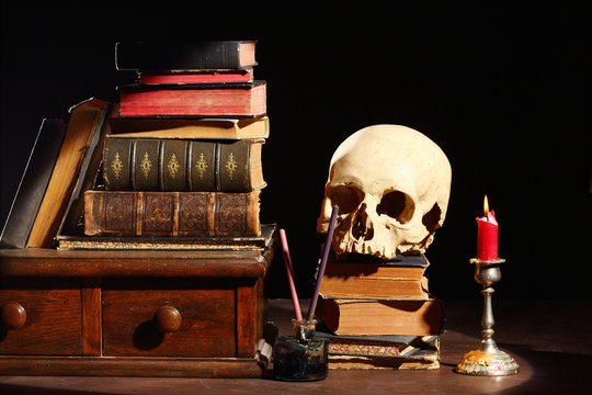 books and skull