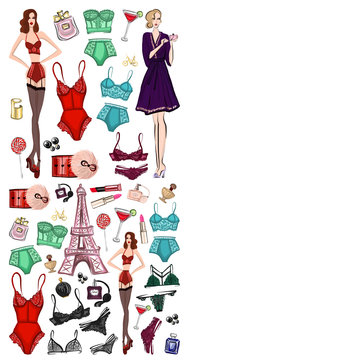 Vector set with lingerie and perfume