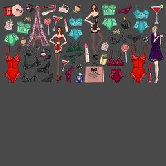 Vector set with lingerie and perfume