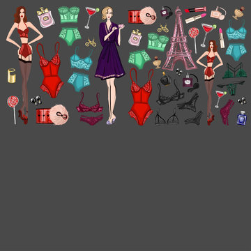 Vector set with lingerie and perfume