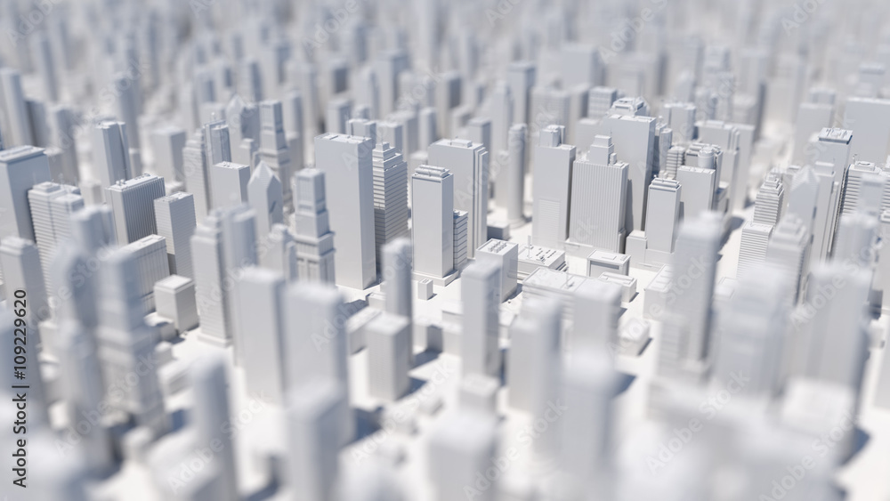 Poster abstract city 3d rendering background with depth of field macro effect