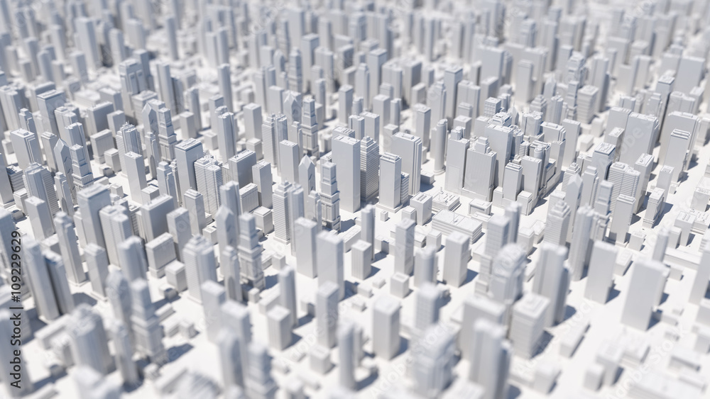 Poster abstract city 3d rendering background with depth of field macro effect
