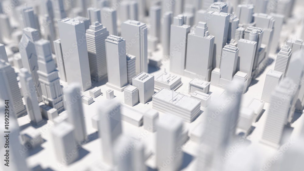 Poster abstract city 3d rendering background with depth of field macro effect