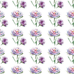 Aster watercolor  floral seamless pattern