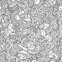 Cartoon hand-drawn science doodles seamless pattern