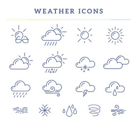 Obraz premium Vector illustration of blue weather theme icon set on white back