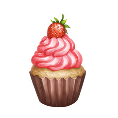 Icon of strawberry cupcake on white isolated background
