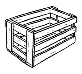 wooden box / cartoon vector and illustration, black and white, hand drawn, sketch style, isolated on white background.