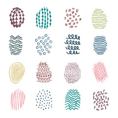 Set of 16 colorful hatching hand drawn
