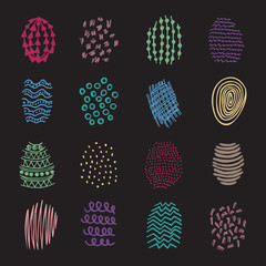 Set of 16 colorful hatching hand drawn