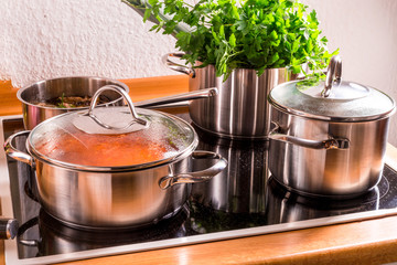 cooking pots on the stove