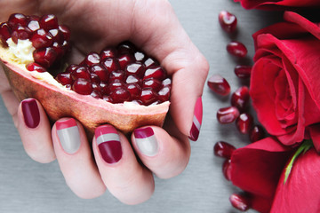  grey, pink and red asymmetry nail art manicure