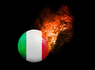 Fototapeta premium Flaming Football Ball on black background flag Italy