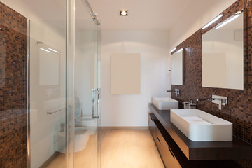 Fototapeta na wymiar Interiors of new apartment, bathroom