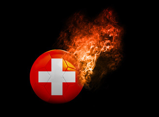 Flaming Football Ball on black background flag Swiss