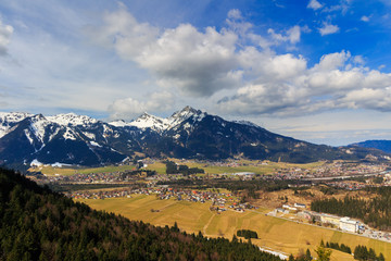 Fototapeta na wymiar Landscape view to town Reutte in Austria with alps in the background. Tyrol, Austria.