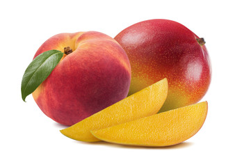 Mango peach slices isolated on white background