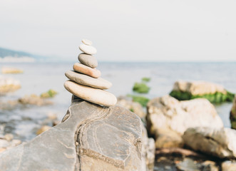 Stones pyramid on coast