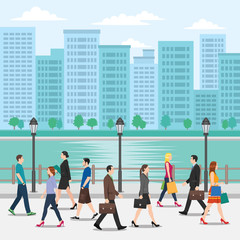 Crowd of People Walking on the Street with Cityscape Background - 109242666