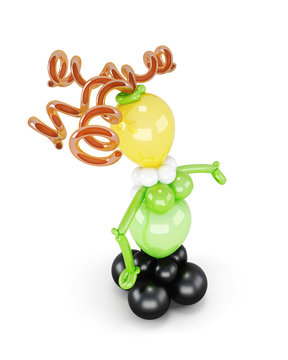 Figure of woman out of balloons isolated on white background. Top view. 3d rendering.