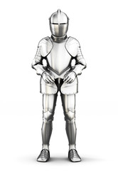 Armor front view isolated on white background. Metal armor. Medieval armor. 3d rendering