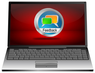 Laptop computer with Feedback button - 3D illustration