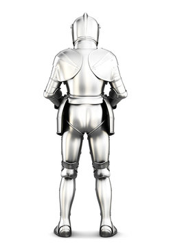 Armor back view isolated on white background. Metal armor. Medieval armor. 3d rendering