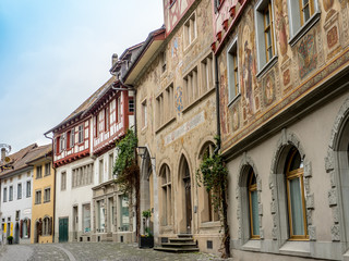 Fototapeta na wymiar Colorful promenade in the center of Stein Am Rhein - 1