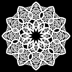 Lace round paper doily, lacy snowflake, greeting element package, vector illustrations