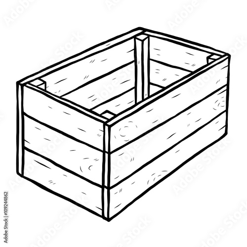 "wooden box / cartoon vector and illustration, black and white, hand