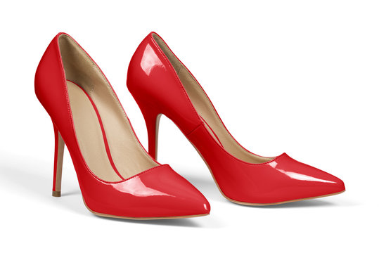 A pair of red high heel shoes isolated on white with clipping path.