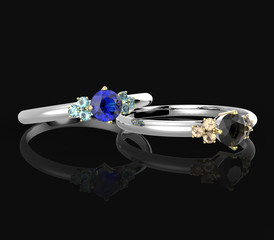 Wedding rings with diamonds. 3D rendering