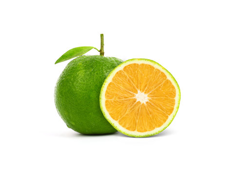 Green orange fruit  isolated on white