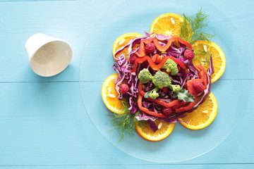 mixed salad on glass dish
