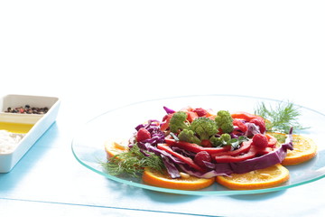 mixed salad in a glass dish