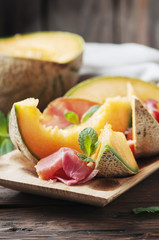 Italian antipasto with prosciutto and sweet fresh melon