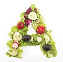 Letter A made of salad